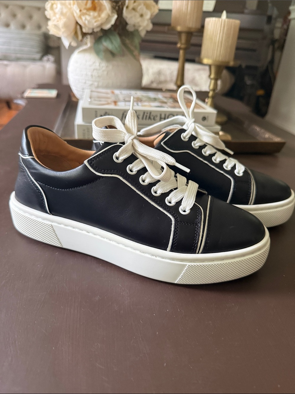 Christian Louboutin Black Leather Low-Top Sneakers with White Soles